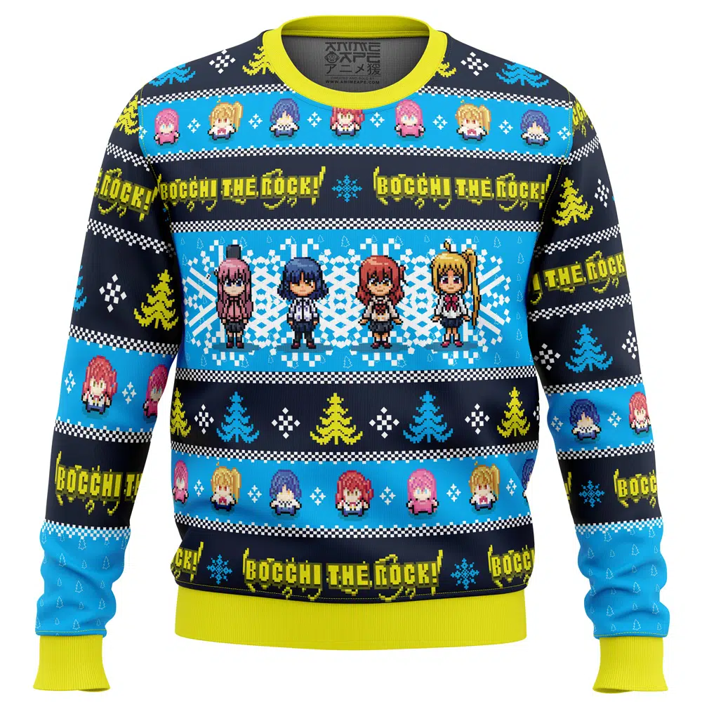 Christmas Sprites Bocchi the Rock Ugly Christmas Sweater FRONT mockup - Bocchi The Rock Store